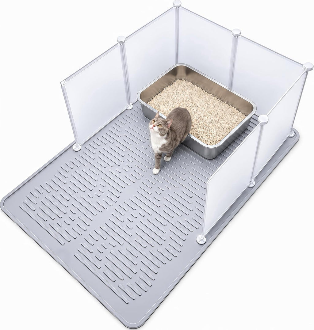 Silicone Cat Litter Mat with Splash Guard Large Cat Litter Box Enclosure
