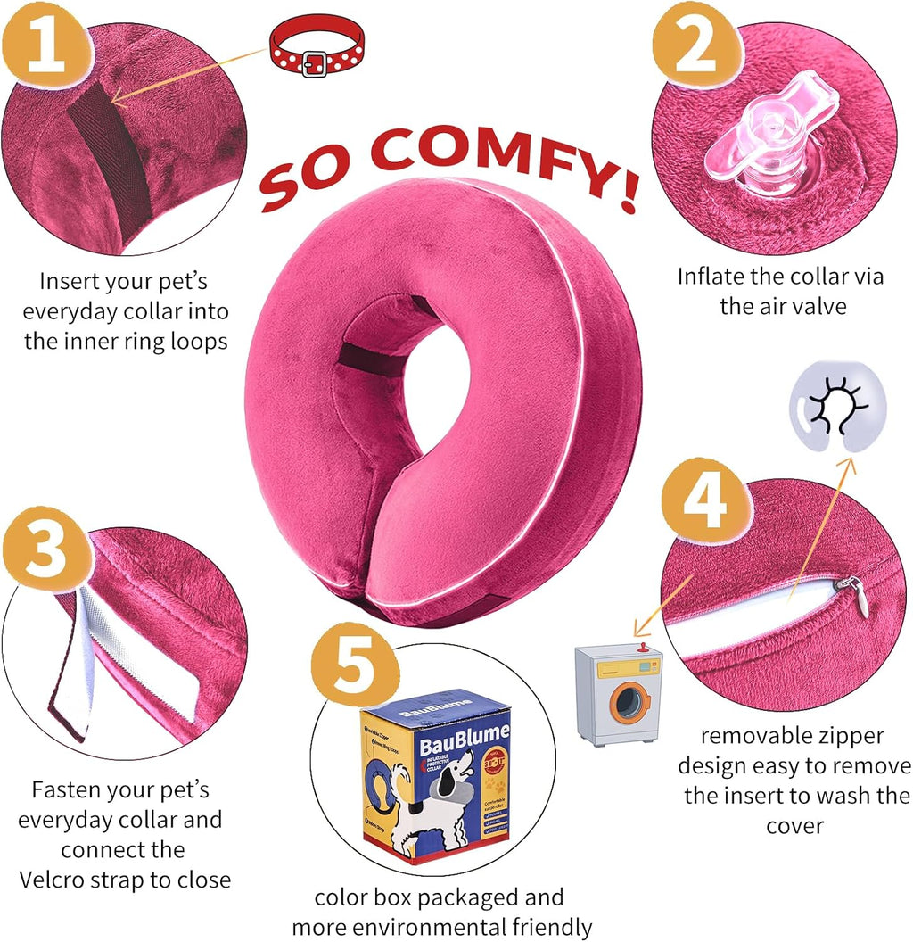 Inflatable Reflective Dog Cone Collar Alternative After Surgery,Doggie Recovery Dount Neck Ecollar,Adjustable Soft Dog Cone Collar for Small Medium Large Dogs (Pink, S)