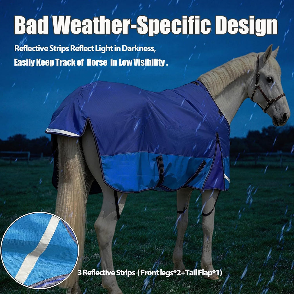 1200D Fall Turnout Sheet(No‑Fill)Light Weight Horse Blanket,DarkBlue81''