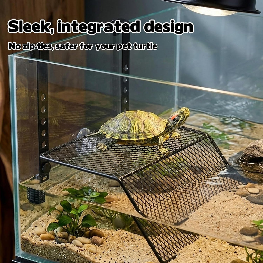 FMOACEN Hanging Turtle Basking Platform Heavy Duty Metal Dock Non-Slip Ramp Height Adjustable Dual Hooks Easy Install Fits 10-20 Gallon Tanks Reptile Tank Accessories for Baby Turtle Frogs