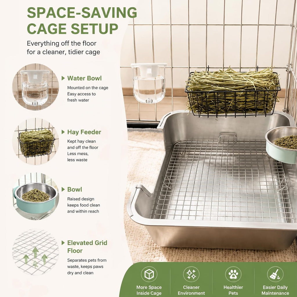 Stainless Steel Rabbit Litter Box with Hay Feeder Set for Guinea Pig