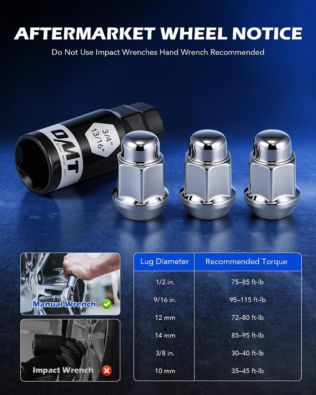 OMT 1/2"-20 Lug Nuts with Cone Seat, 20pcs Lug Nuts Set with 1 Socket Key
