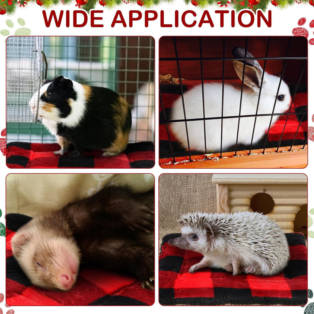 Haull 4 Pcs Waterproof Guinea Pig Bedding Mat, Christmas Plaid, 13 x 10