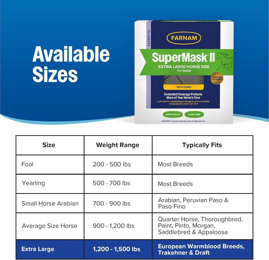 Farnam SuperMask II Horse Fly Mask Basic, Protects Eyes, Large Size