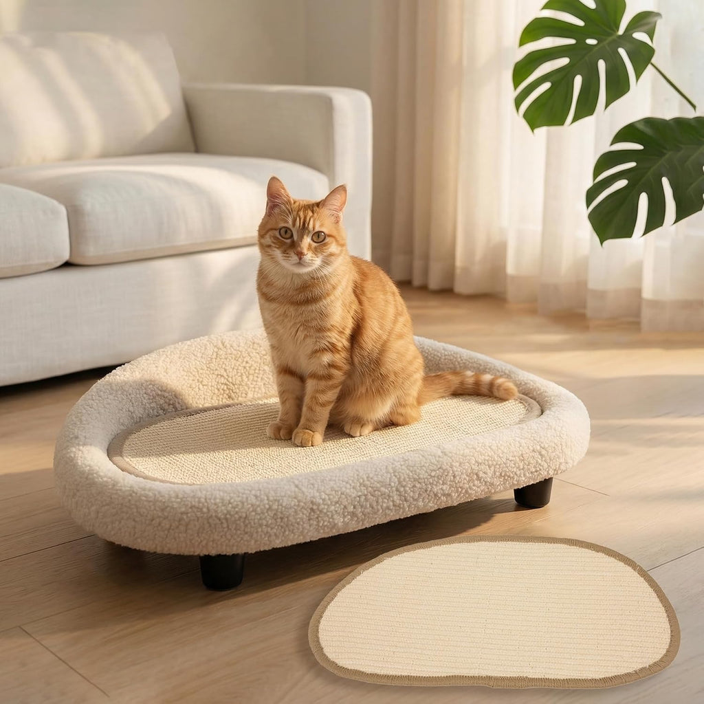 Cat Sisal Scratcher Bed with Refill Pad, Horizontal Scratching Sofa, Sisal Couch for Indoor Cats, Off-White Color