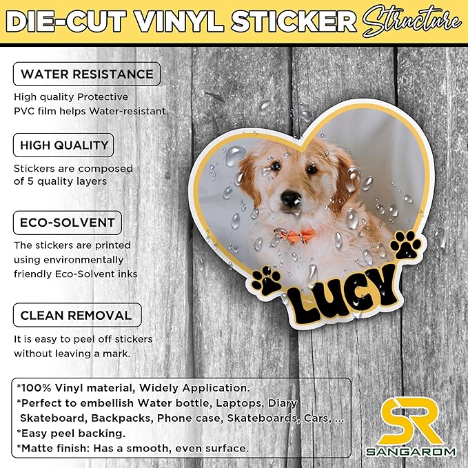 Custom Pet Photo Heart Sticker Personalized Pet Name Decal Cute Pawprint Design - Image 4