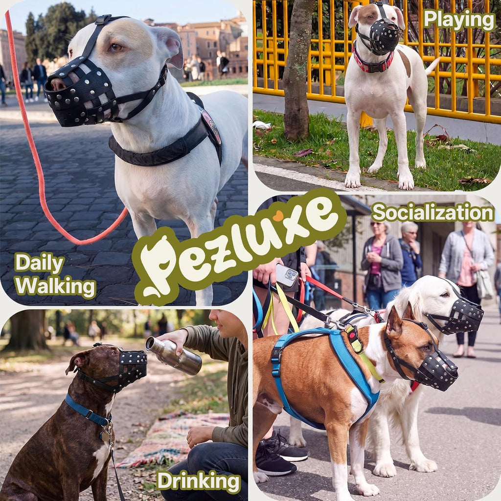 Pezluxe Pitbull Muzzle for Large Medium Dogs, Soft Breathable Dog Muzzle