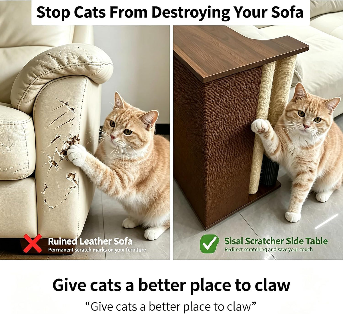 Cat Scratcher Side Table for Couch, Sofa Protector End Table