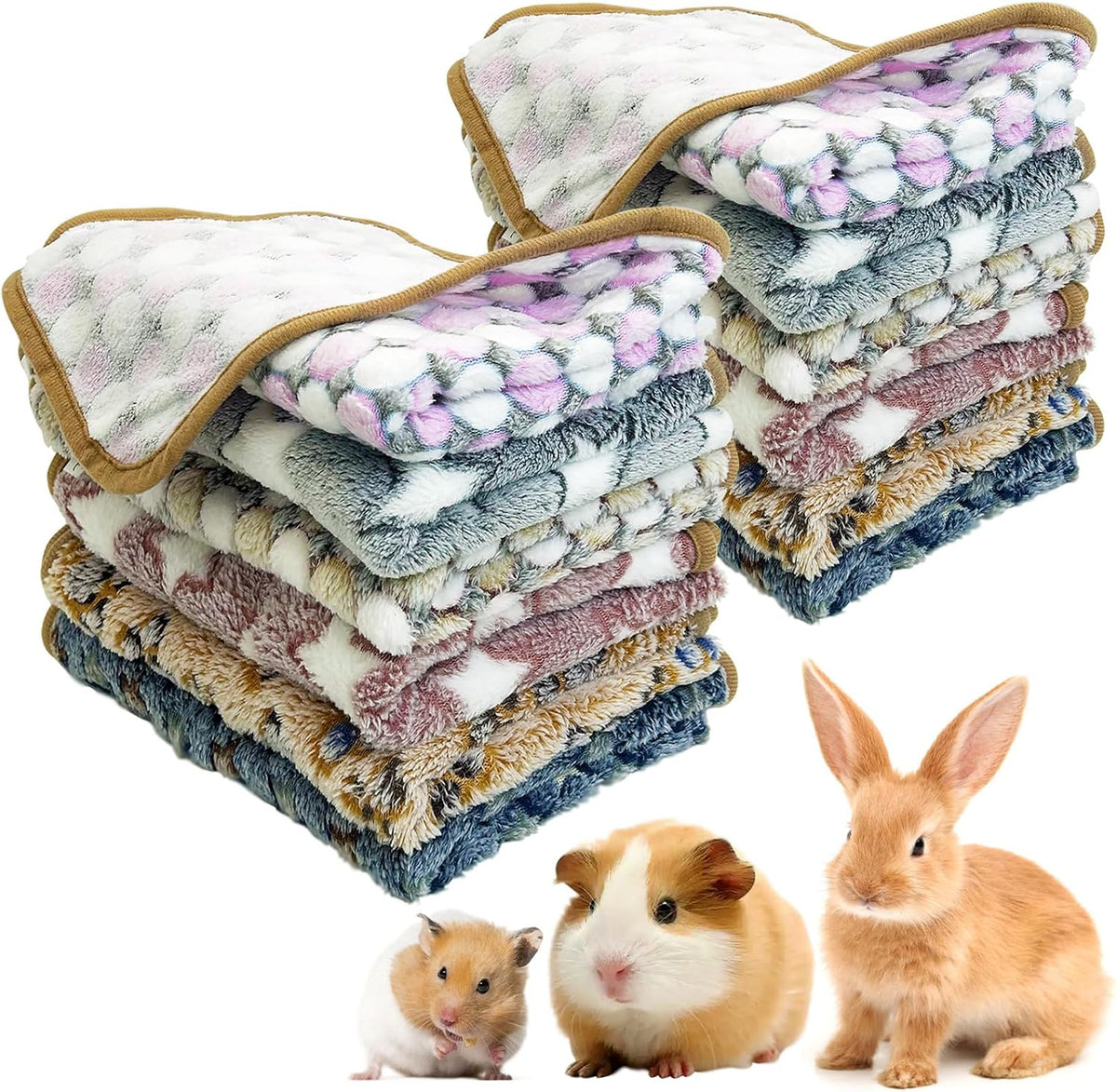 PINVNBY 12 PCS Guinea Pig Blanket Washable Fleece Blanket for Guinea Pigs Reusable Small Animal Cage Sleep Mat Bedding Pad for Hamster Bunny Ferret Chinchilla Hedgehog (24 x 16 Inch)