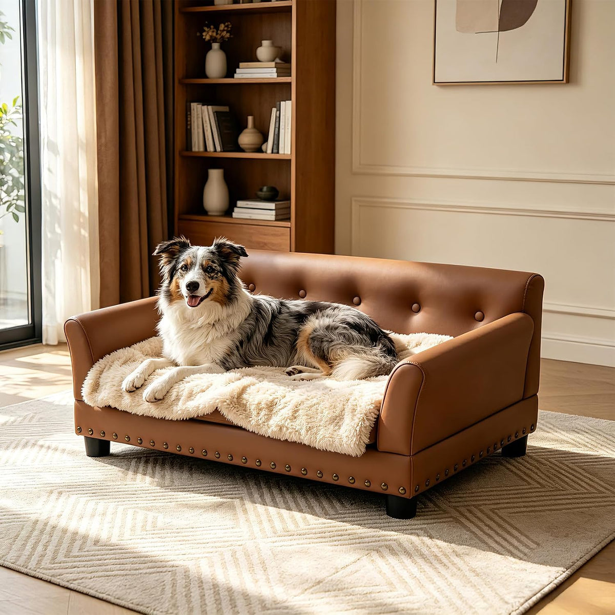 Large Leather Dog Sofa: Scratch Resistant Pet Couch up to 77lbs