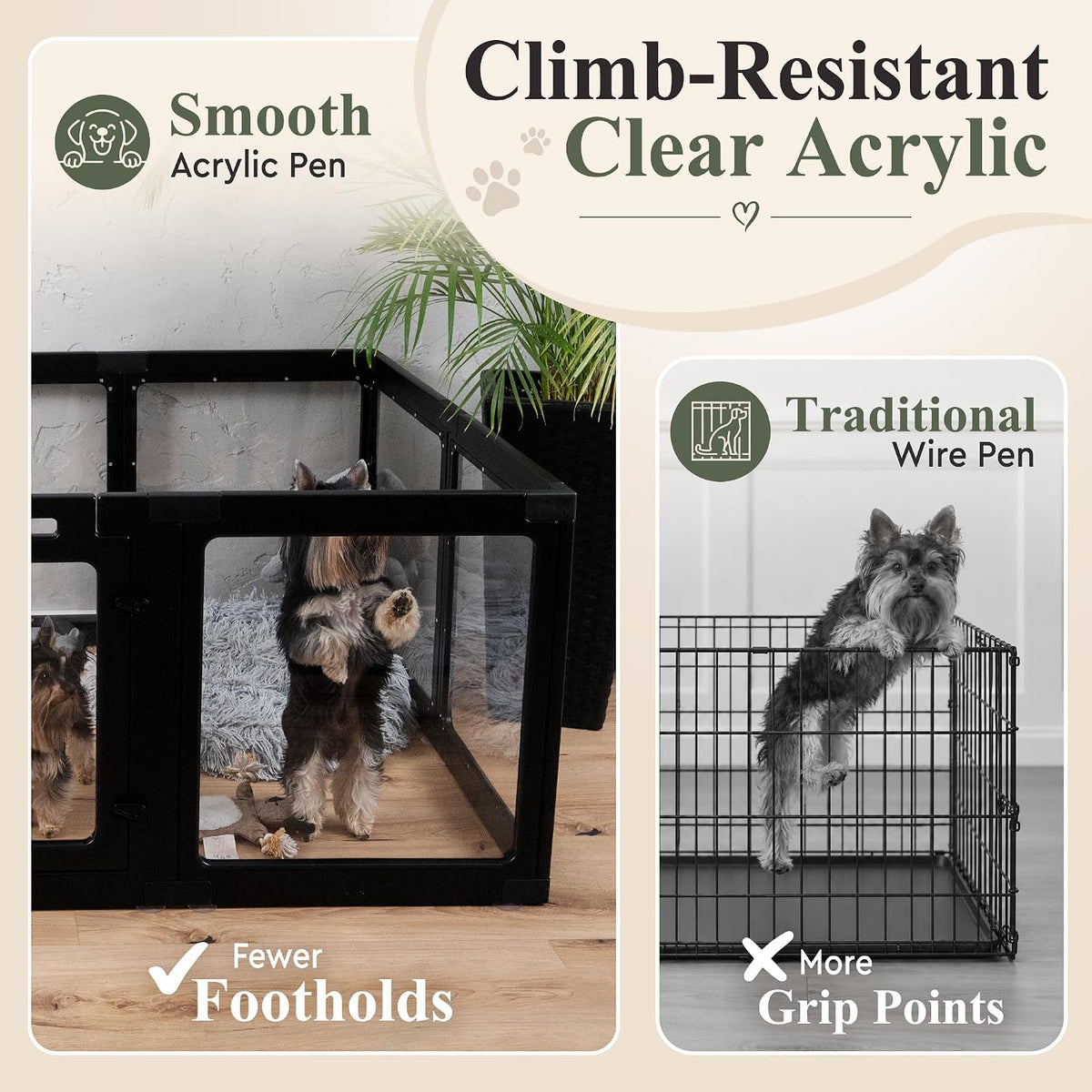 Transparent Indoor Dog Playpen with Safety Lock, Indoor Dog Fence for Small & Medium Pets | Secure, Stylish, Easy Clean Play Pen for Dogs & Pets with Scratch Resistant Panels (24''H,Black, 10 Panel)