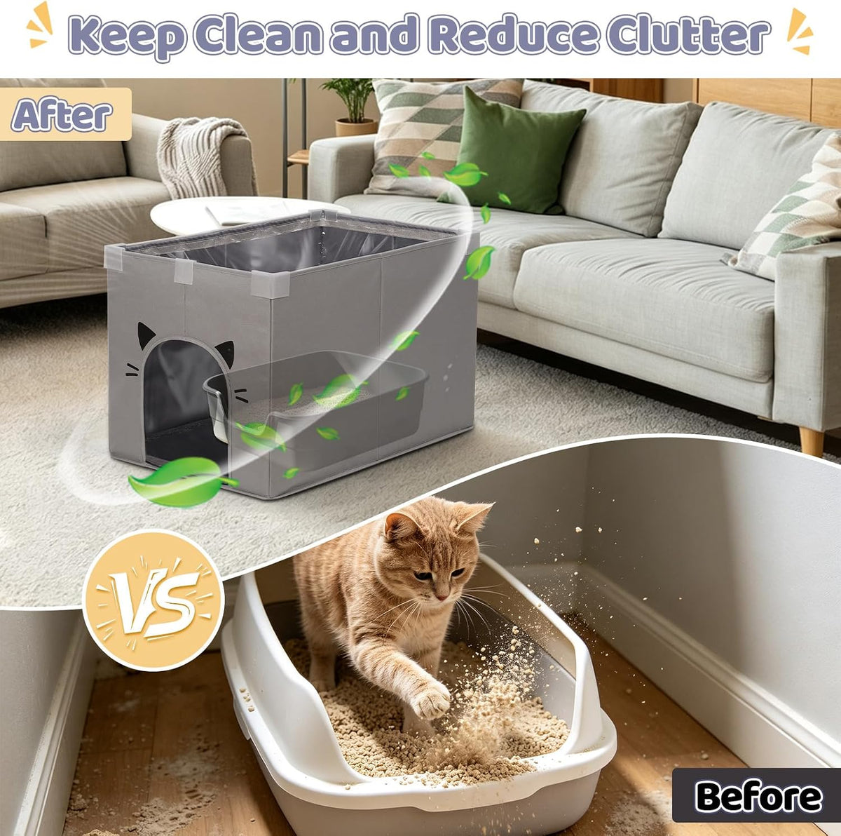 Cat Litter Box Enclosure, Waterproof Foldable Splash Guard