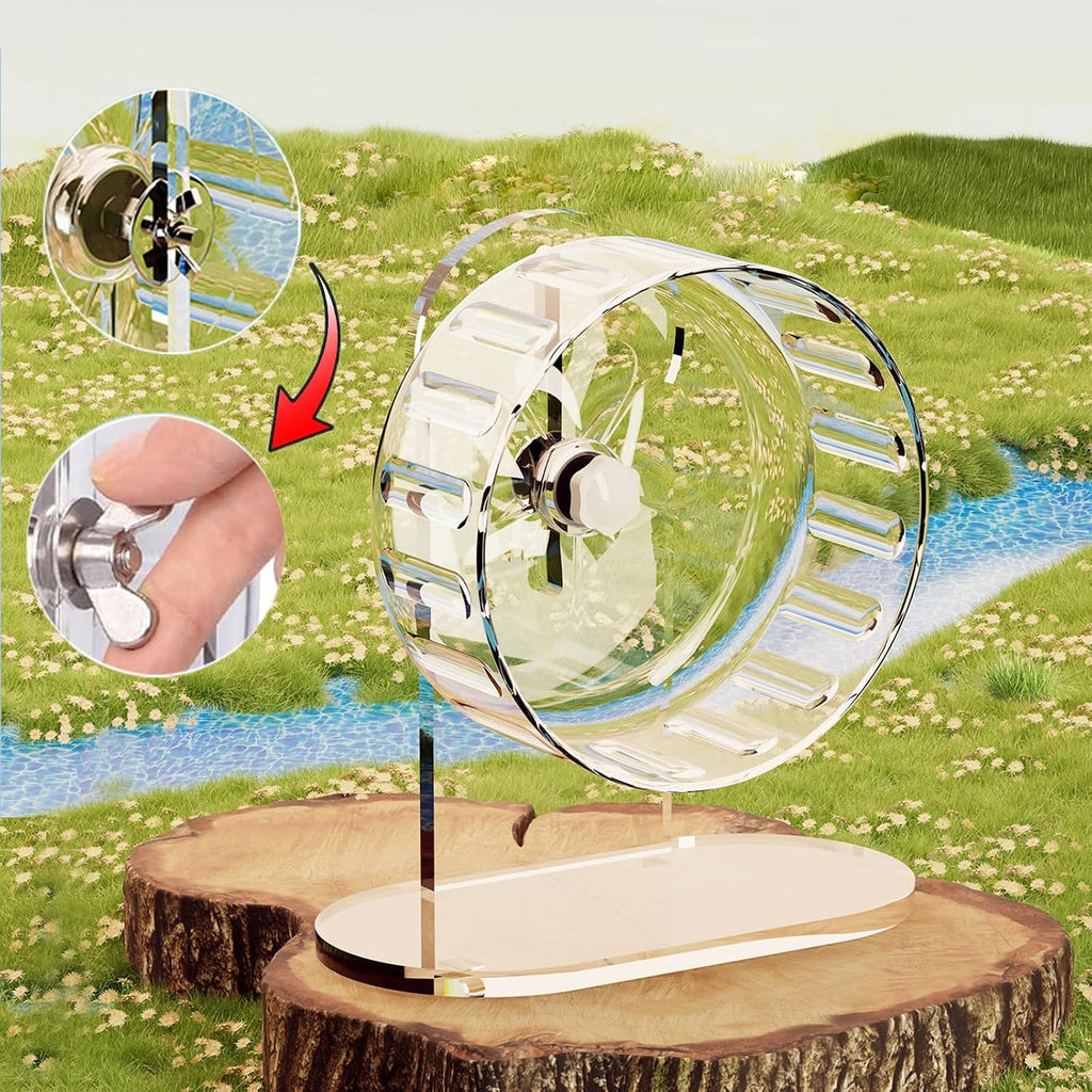Hamster Wheel, Silent Running Exercise Wheel with Adjustable Stand for Hamster Guinea Pig Gerbil Hedgehog Small Animal Cage Accessories (Clear, 7.1inch/18cm)