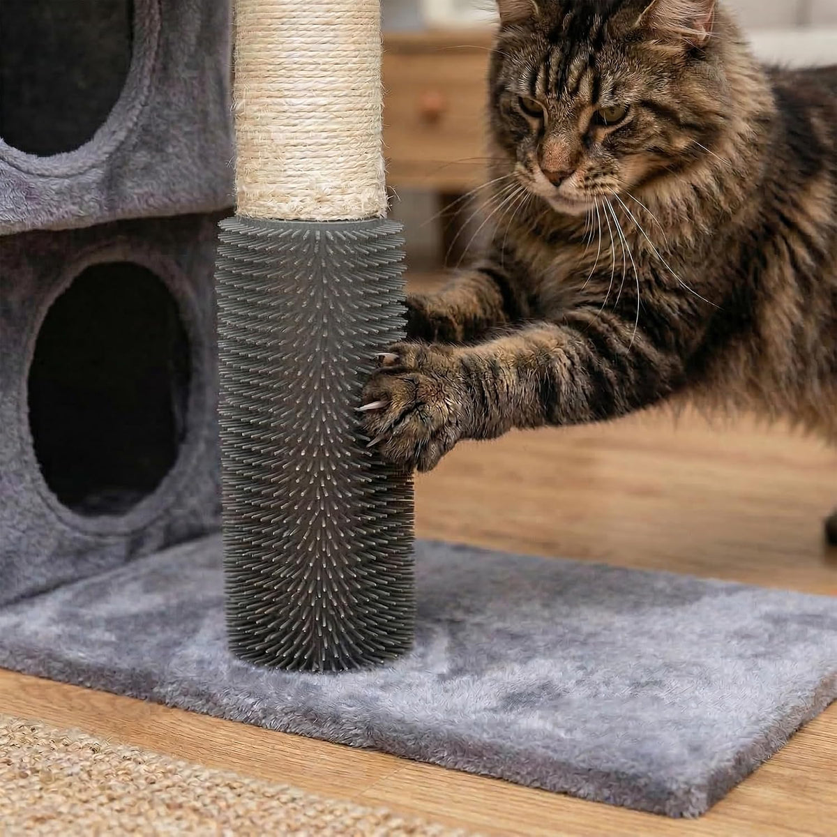 Cat Tree Tower for Indoor Cats 12lbs, Cat Tree with 3 Spacious Cat Houses & Condos, Full Sisal Scratching Posts and Cat Scratcher Toys，Grey