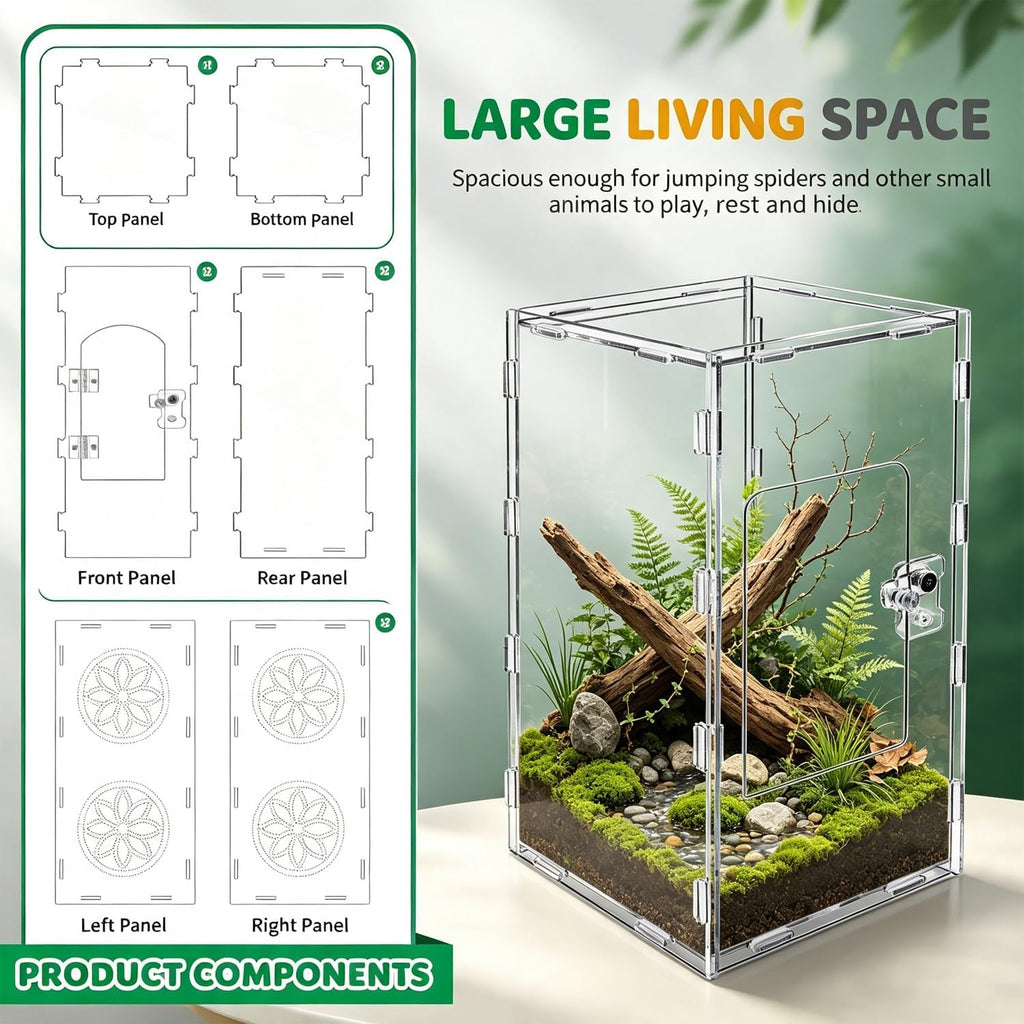 Jumping Spider Enclosure 30x15x15cm Large Acrylic Habitat,Clear