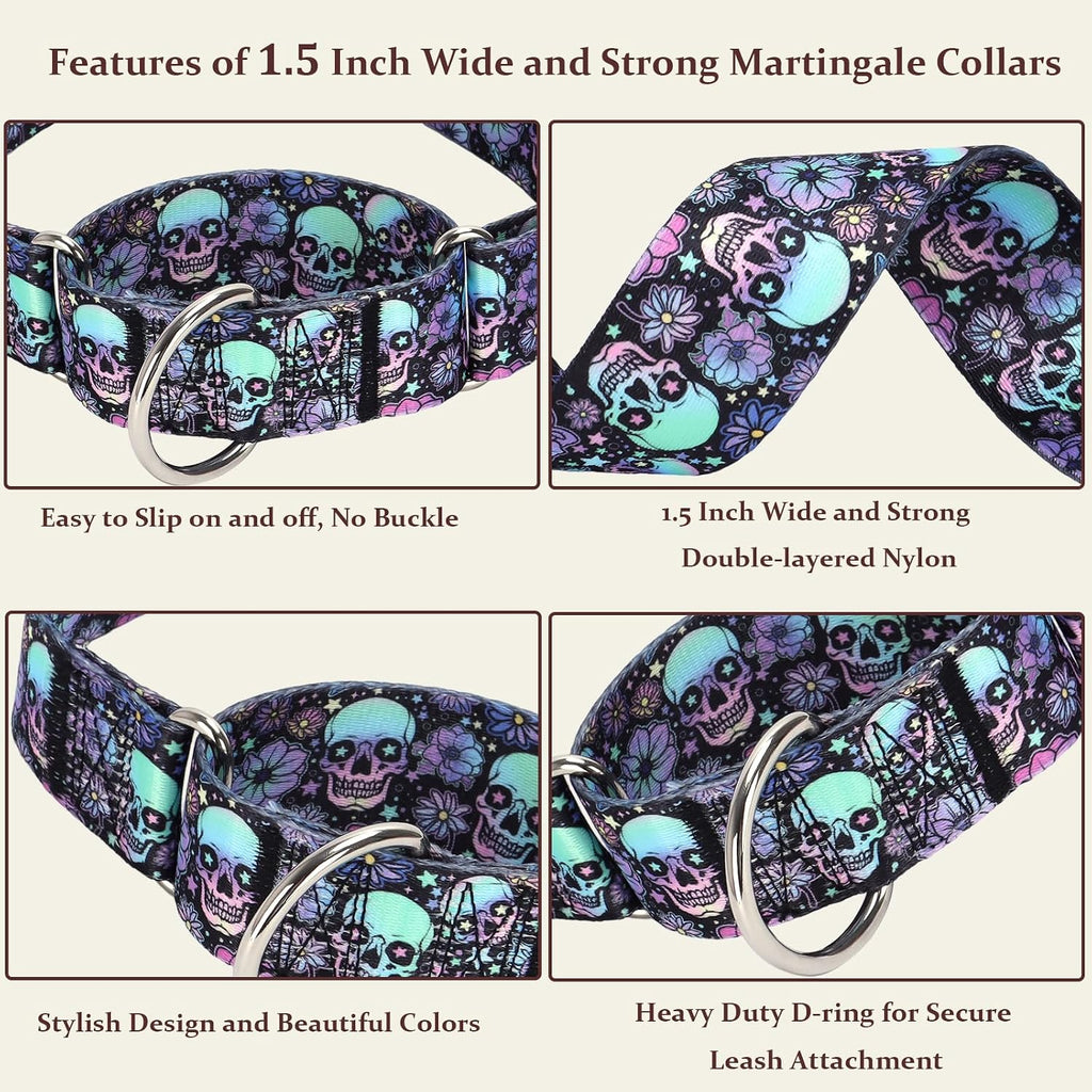 1.5 inch Skulls Martingale Collar for Dogs,Training Collar for Large Dogs