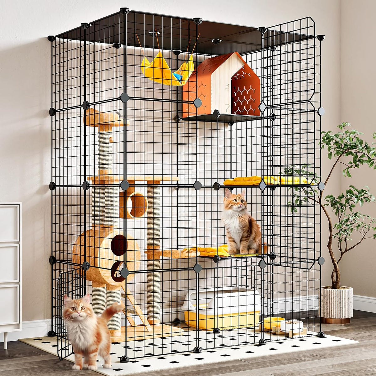 Oneluck Extra Large Cat Cage,4-Tier Catio, DIY Metal Cat Enclosure with Platforms,55 Inch Indoor Cat Cage for 1-3 Cats, Indoor Cat Playpen for Cats Rabbits Small Animals