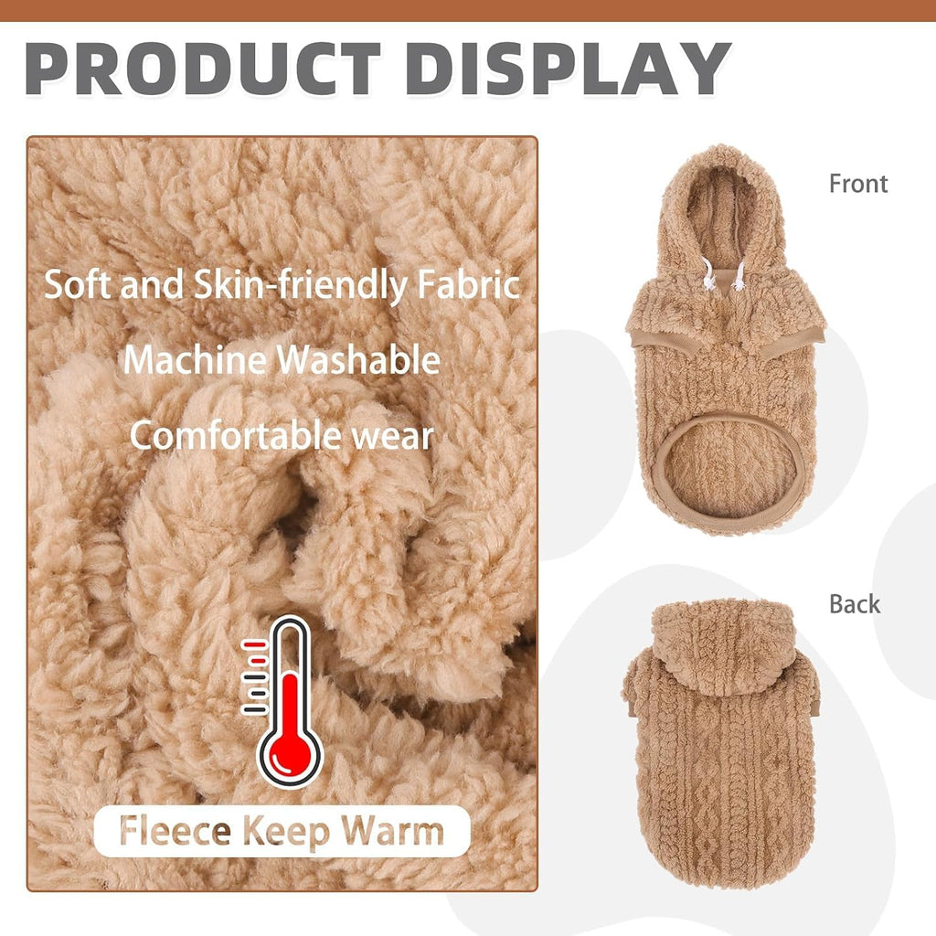 KOOLTAIL Fuzzy Dog Sweater Hoodie for Small Medium Large Dogs, Soft Fleece Pet Clothes Sweatshirt with Leash Hole, Warm Winter Dog Sherpa Jacket Snuggie Cold Weather Coat for Puppy Cats Girl, Beige S