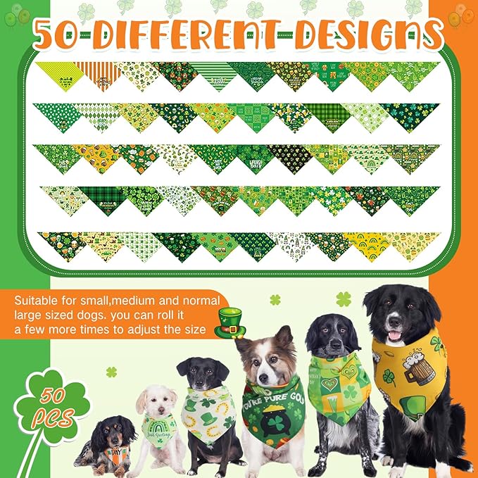 Chunful 50 Pcs St. Patrick's Day Dog Bandanas Bulk - Image 4