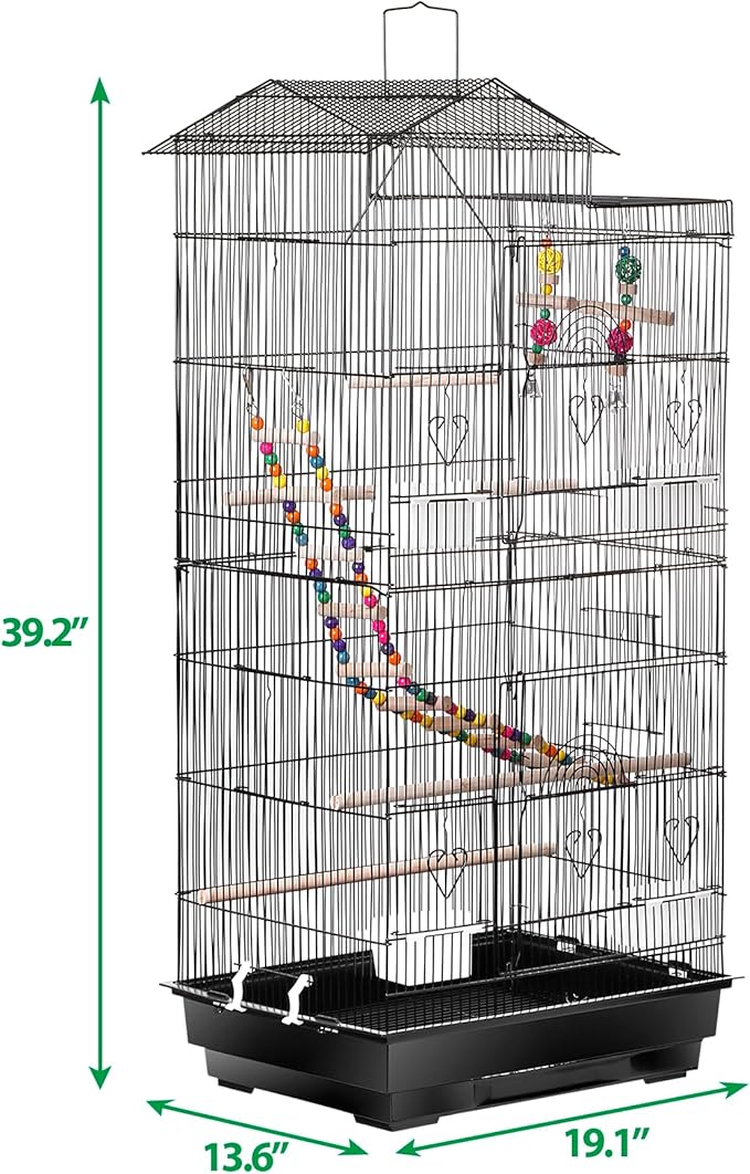 39-Inch Roof Top Bird Cage Large Flight Parrot Cage w/Toys - Image 4