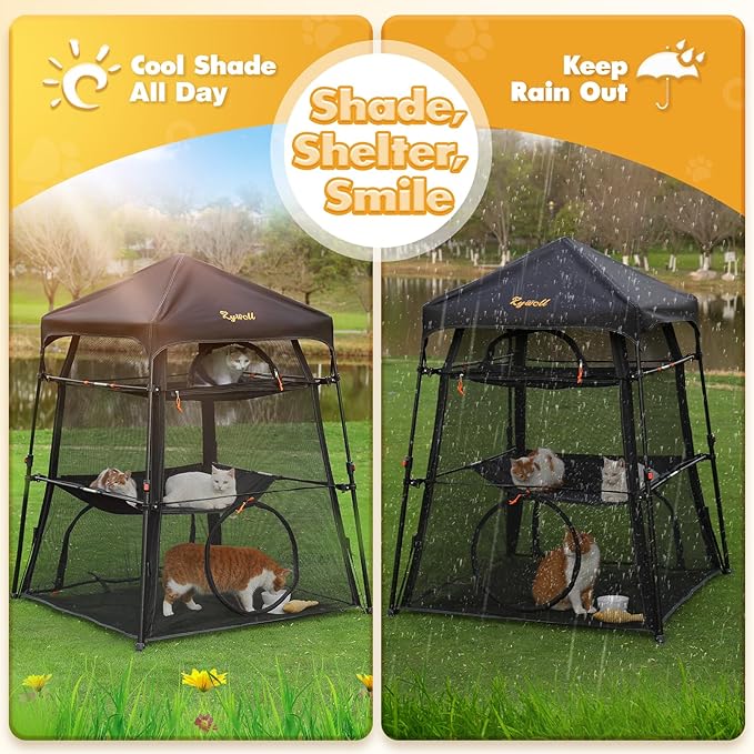 Extra Large Catio Outdoor Cat Enclosure, Rywell 3-Tier Spacious Outdoor Cat Tent - Image 8