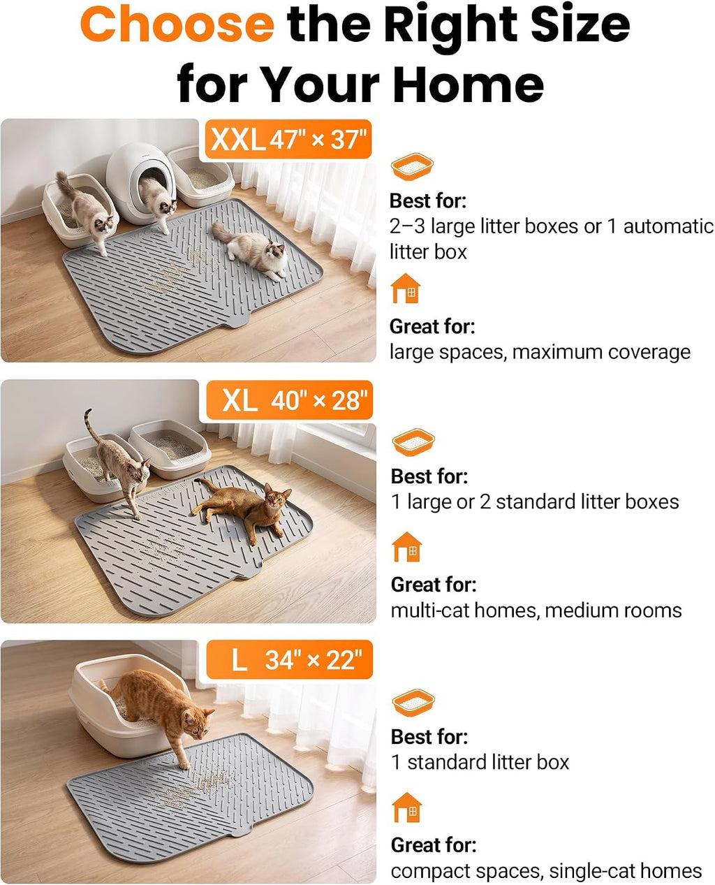 Cat Litter Mat, 47"x37" Extra Large Litter Box Mat, Silicone Mat, Gray