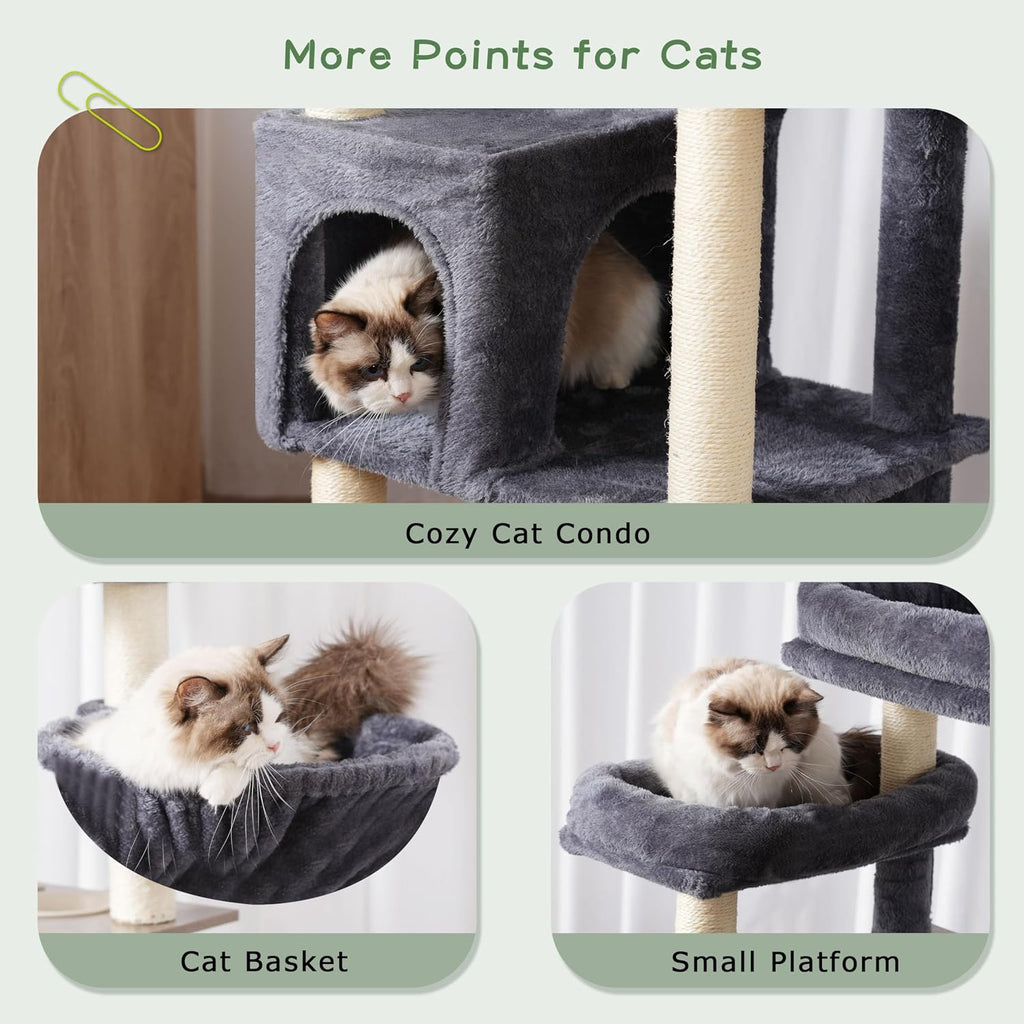 Gitelsnour Cat Tree Tower with Tunnel & Food Station, Wooden Perch GCT021G