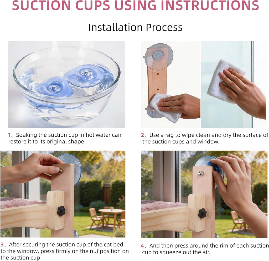 ESPETS Cat Window Perch in Pink - Kittens Napping Bed with Suction Cups