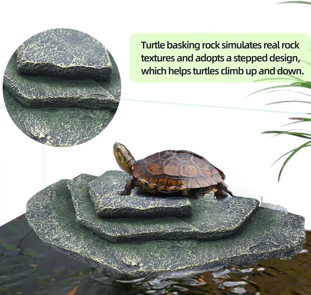 Tfwadmx Turtle Basking Platform,Resin Floating Dock Terrace Stone,Green