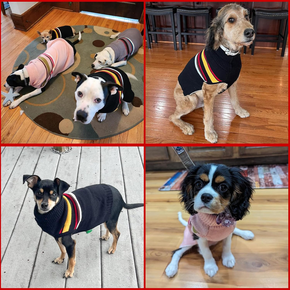 PAWCHIE Dog Sweater - Warm Thick Coat for Small to Large Dogs & Cats, Turtleneck with Leash Hole, Red
