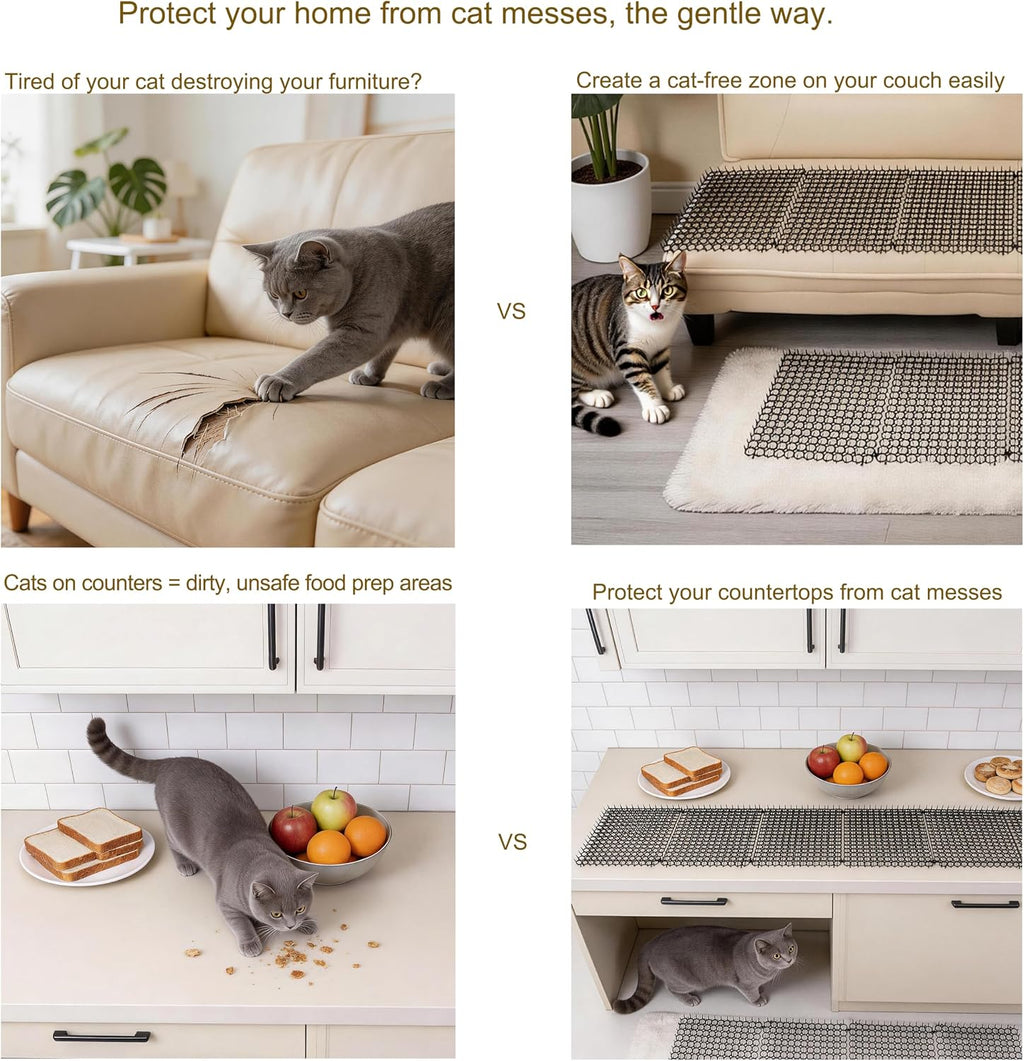 10 Pack Cat Repellent Mat for Indoor & Outdoor, Anti Cat Scratch Mat with Spikes, Cat Deterrent Mat for Garden, Sofa, Bed, Waterproof & Reusable