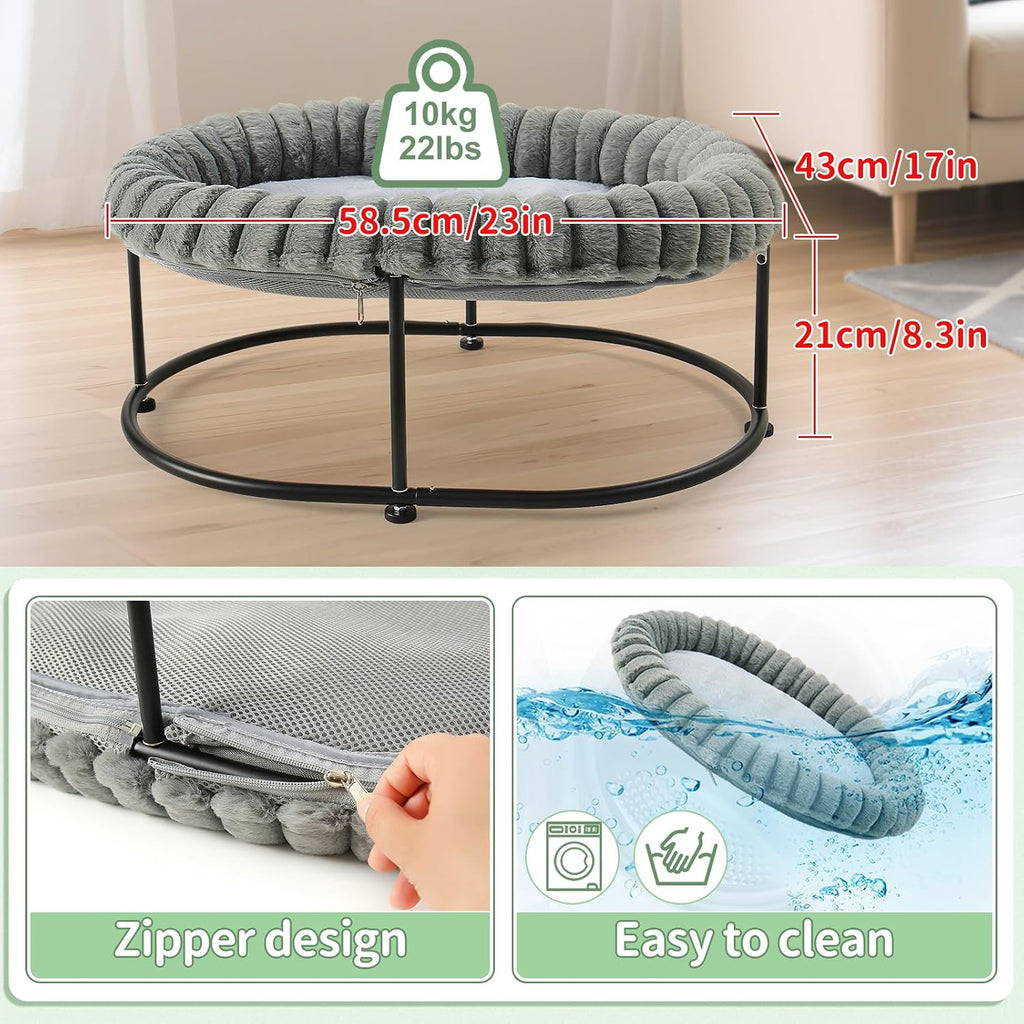 Sunhoo Elevated Cat Bed for Indoor Cats Raised Kitten Hammock Large High Puppy Cot Off Floor Self-Supporting Small Pet Chair with Metal Frame Washable Cushion Easy Assembly 23 * 17 * 8.3 in (Grey)