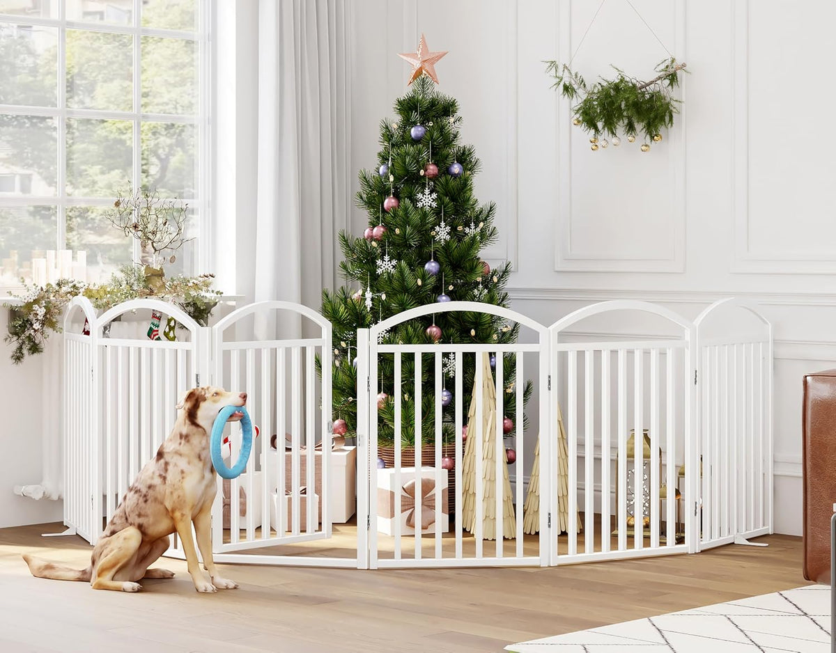 Foldable Pet Fence 144" Wide, 32" Tall,No-Assembly Dog Gate with Door,White