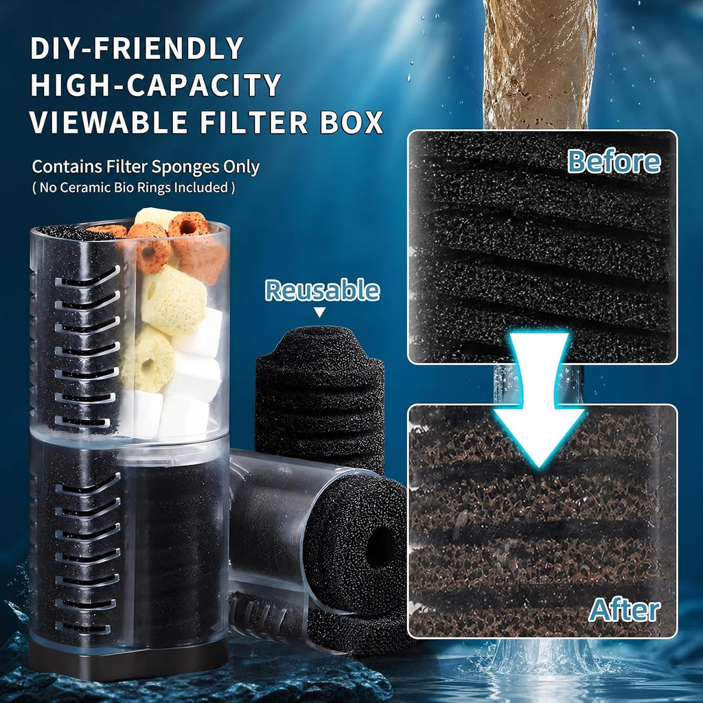 TARARIUM Aquarium Filter for Fish Tank, 4-in-1, Small fit 20-75gal