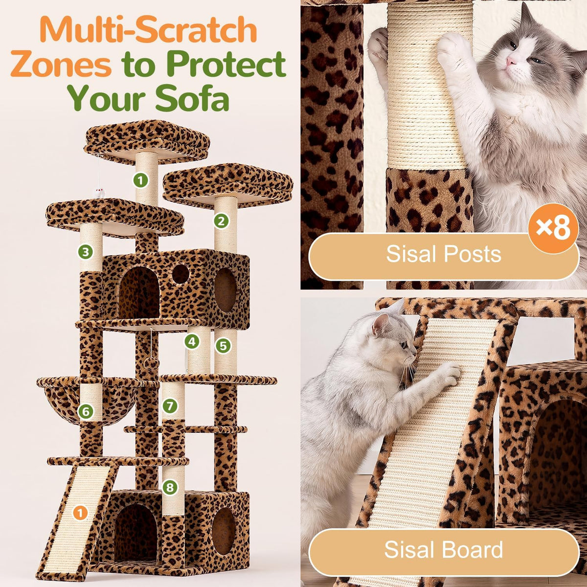Globlazer
Heavy
Duty
Cat
Tree,
73in
Tall
Cat
Tower,
F73C,
Leopard
Print