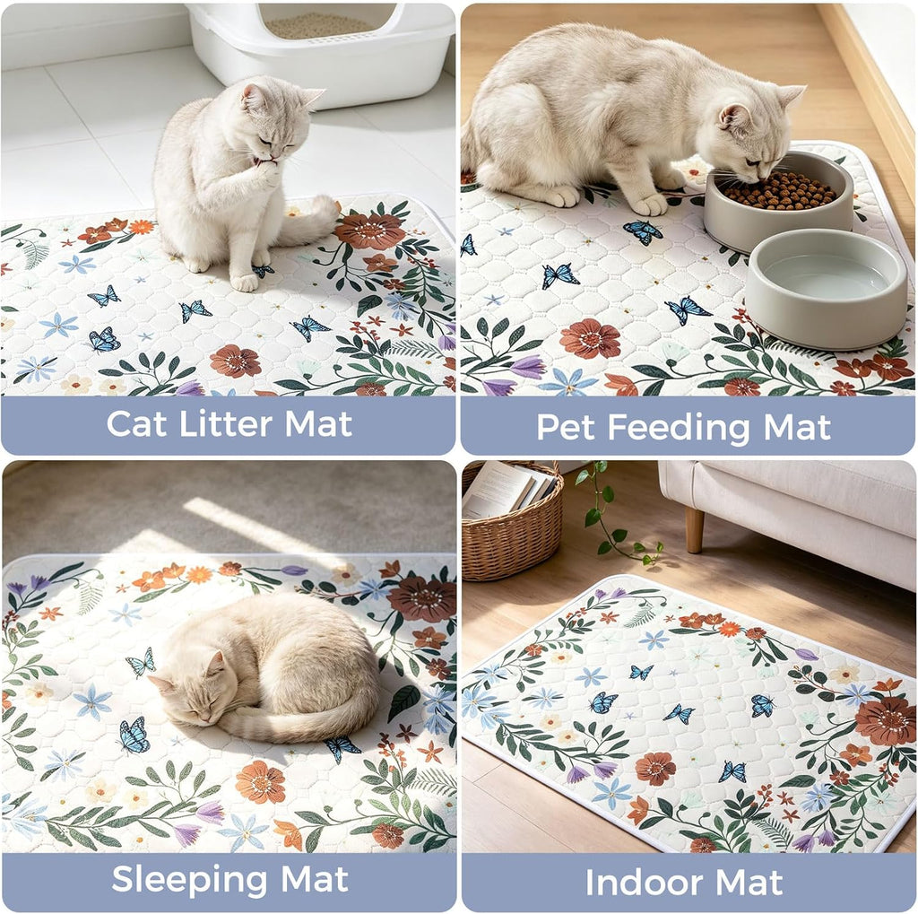 Homimp Cat Litter Mat, Litter Trapping Mat 2 Pack, Contains Mess from Box, Protects Floors,Urine Waterproof,Non-slip,Less Waste Cat Litter Box Mat,Soft on Kitty’s Paws,Washable,Absorbent,White 18"X28"