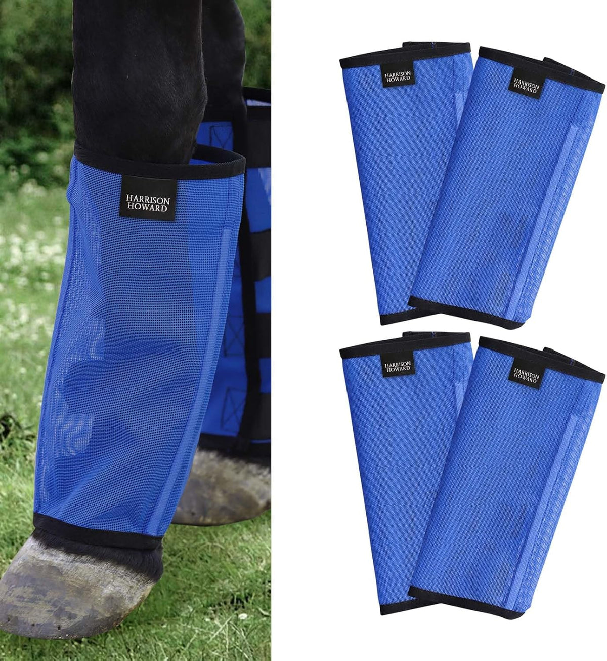Harrison Howard Loose Fitting Fly Boots UV-Protective Extra Tough Mesh Ventilated Four Fasteners Stay-on Design Protect Horse Legs & Stomp-Reducing Set of 4 Purple Large