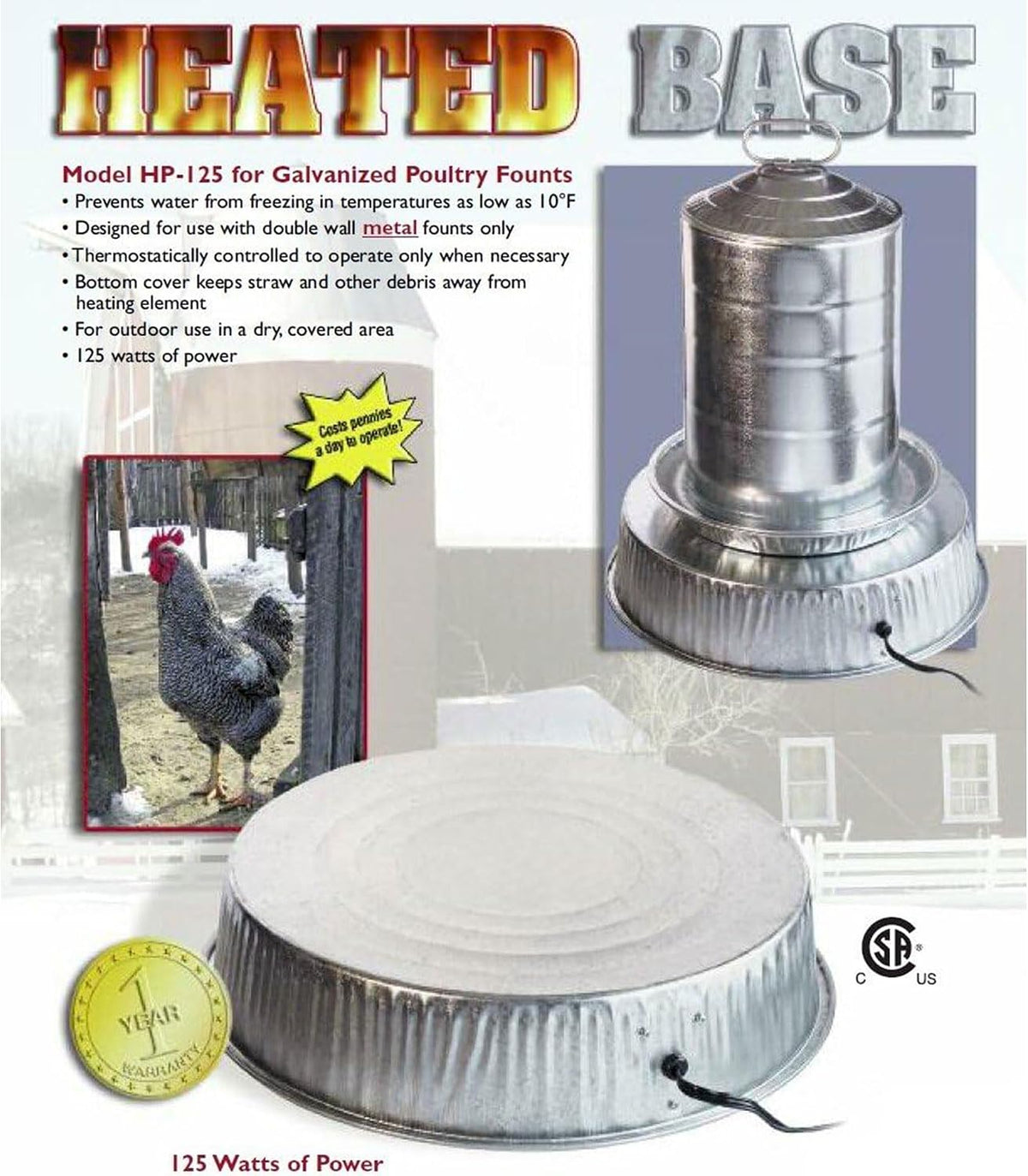 Farm Innovators Heated Base for Double-Wall Metal Poultry Founts, 125 Watts