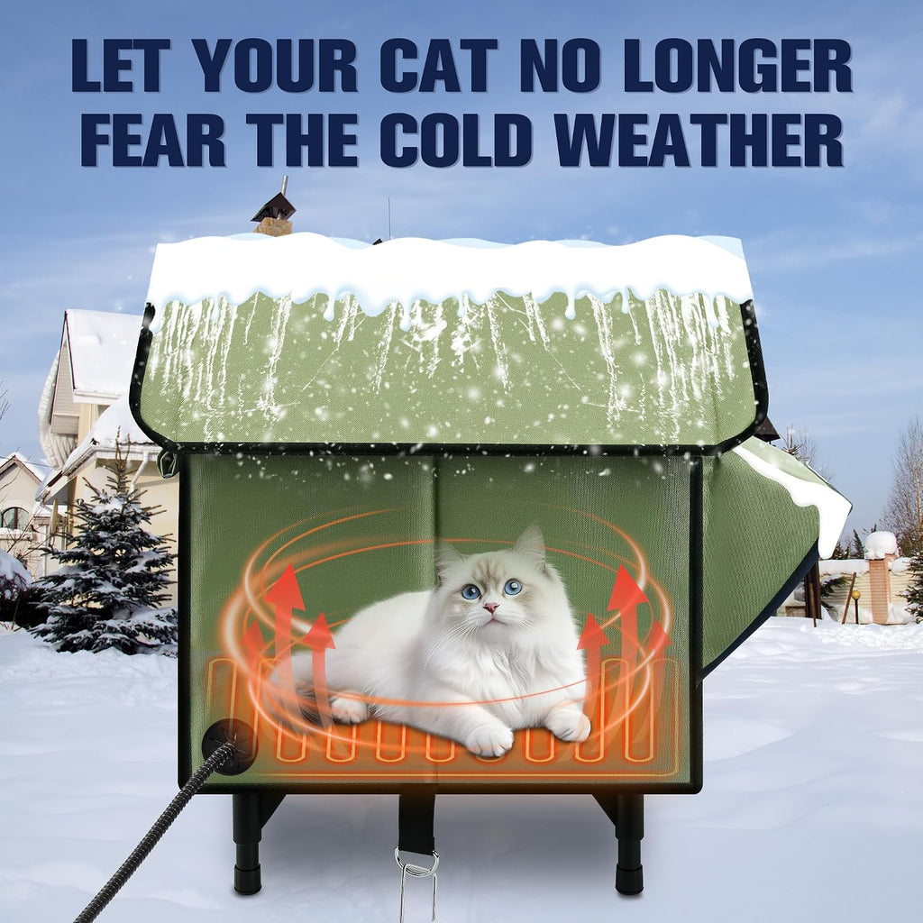 Newget Heated Cat House for Outside, Winter Cat House with Heated Pad