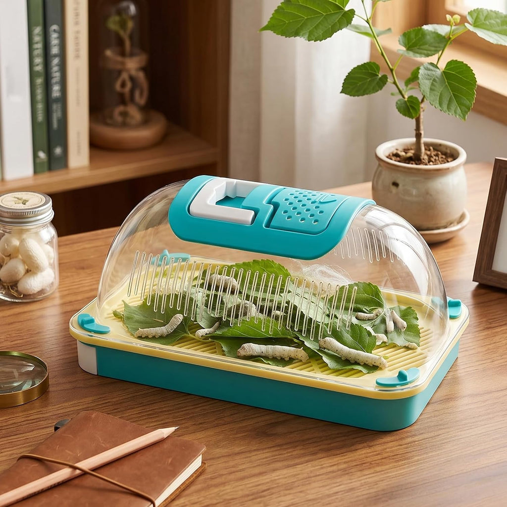 Snail Terrariums Breeding Box, Plastic Habitat Tank Starter Kit for Small Reptile, Rectangle Clear Snail Enclosure with Handle & Air Vents, Feeding Box for Beetles Spider Praying Mantis