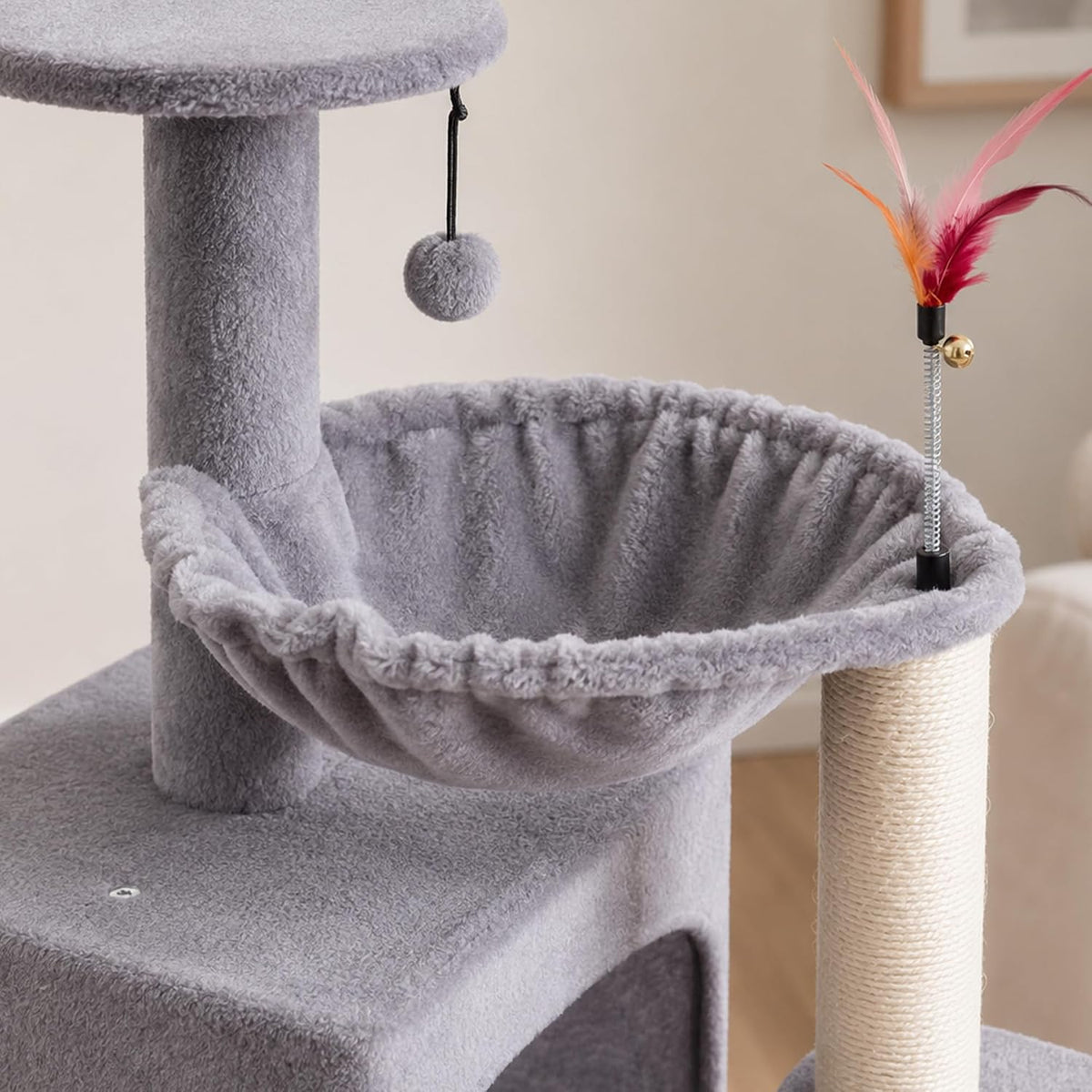 HUITREE 45.3" Tall Cat Tower, Multi Level Cat Tree with Cat Condo, Hammock, and Natural Sisal Scratching Posts & Scratch Pad (338G)