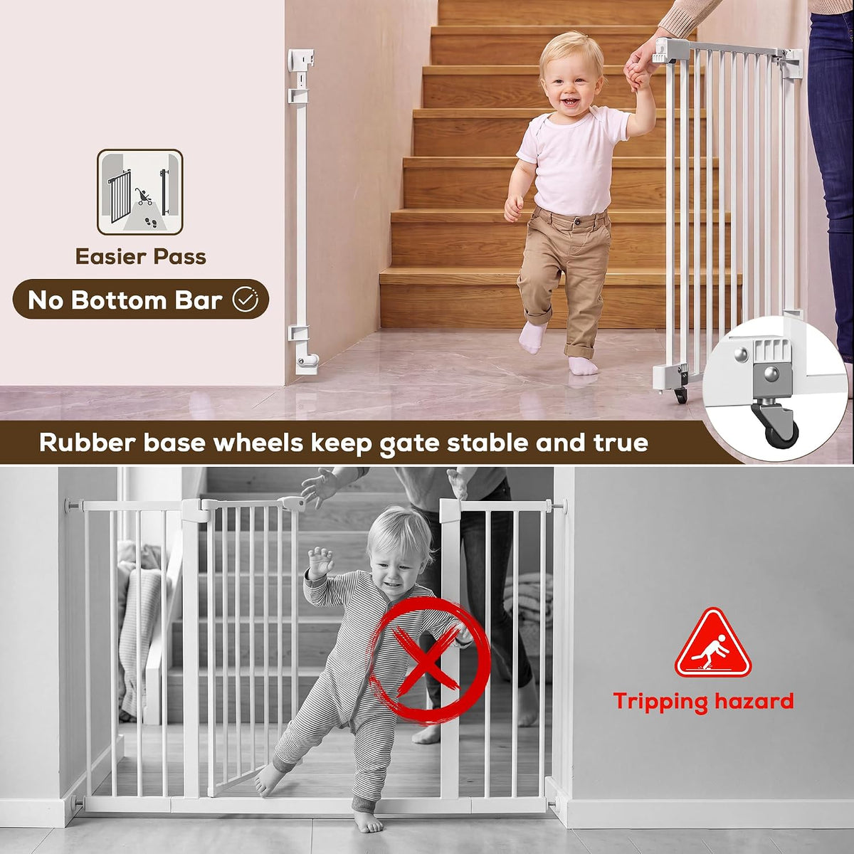29.5"–45.2" Retractable No Bottom Bar Baby Gate for Stairs, 36" Tall
