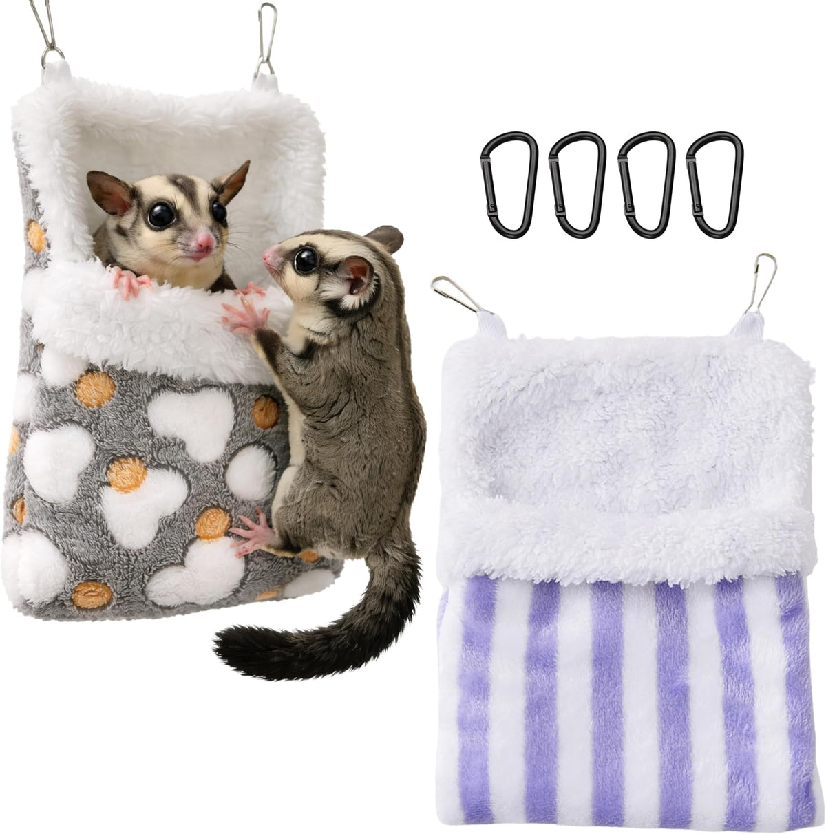 Sugar Glider Sleeping Pouch Bed Cage, 2pcs Hanging Warm Comfortable Sleeping Pouch Bag, Sugar Glider Hideout Habitat Decoration Cozy Cage Accessories, Nest Bed for Small Animals (Hammock)