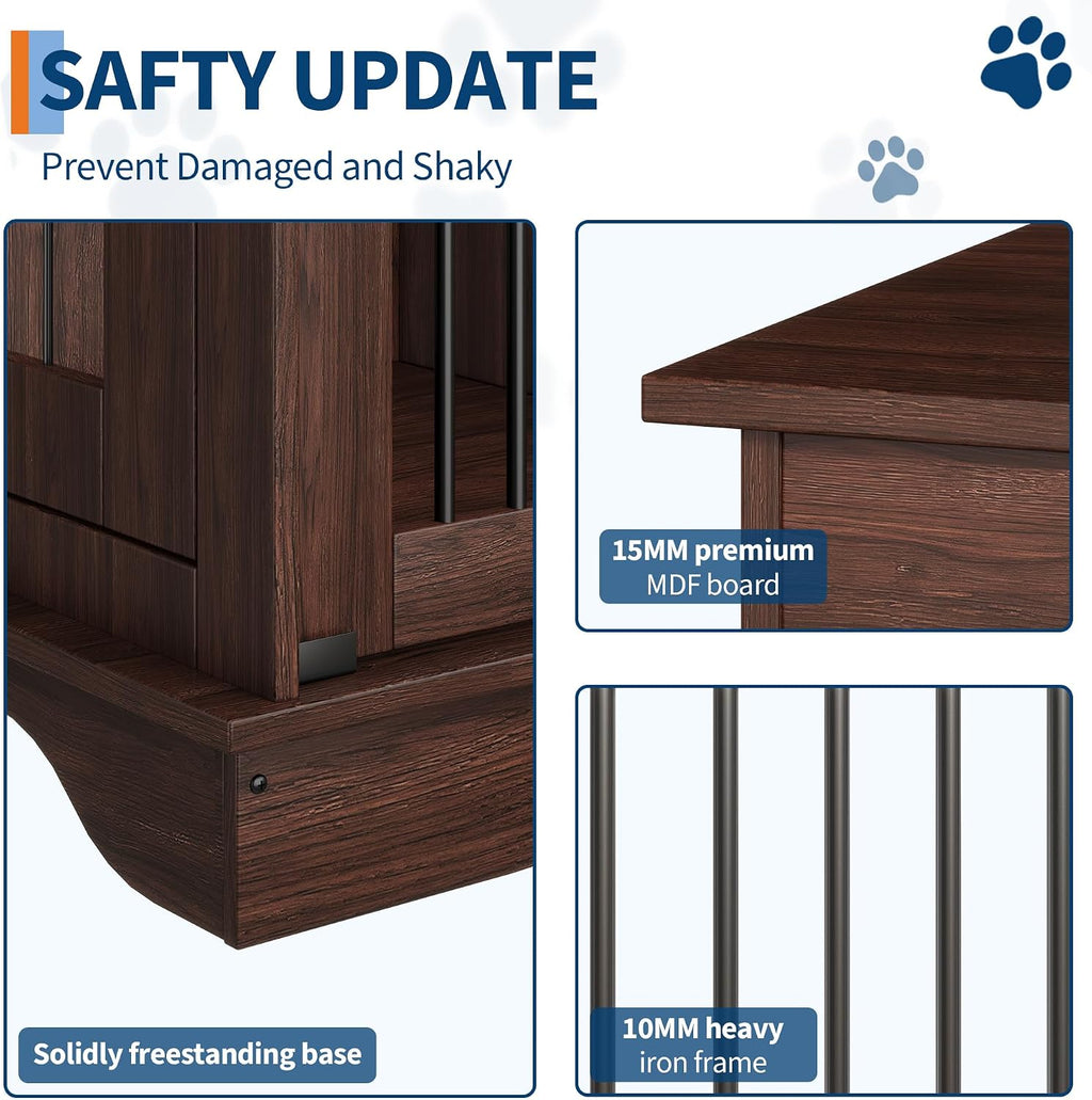 47" Large Dog Crate Furniture,Dog Furniture Crate with 2 Storage Drawers & Removable Divider for Large/Medium/Small Dogs (Brown)