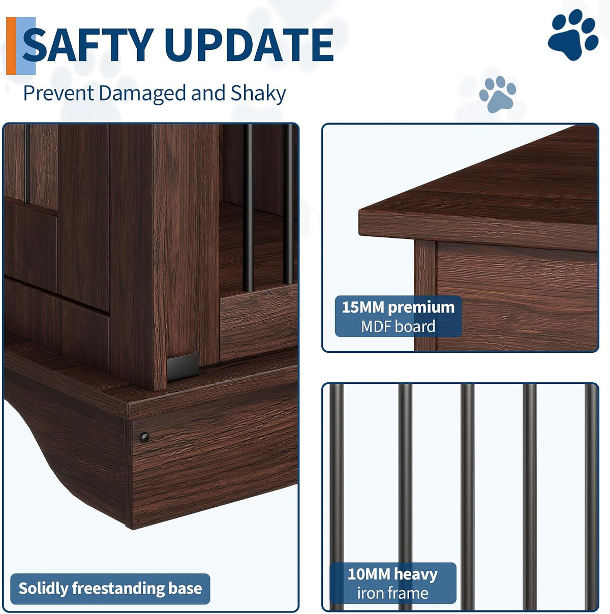 47" Large Dog Crate Furniture,Dog Furniture Crate with 2 Storage Drawers & Removable Divider for Large/Medium/Small Dogs (Brown)