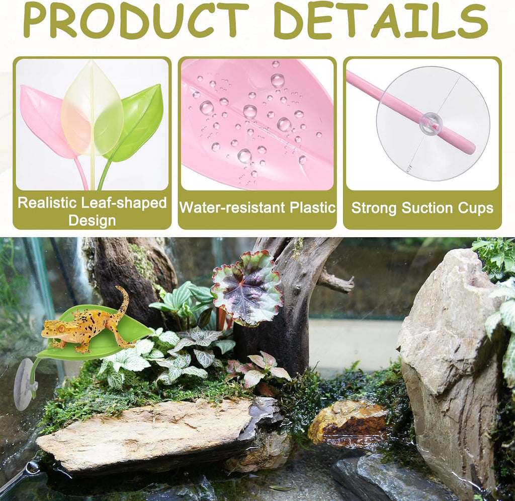 Reptile Leaf Resting Platform with Suction Cups Pink 6Pcs