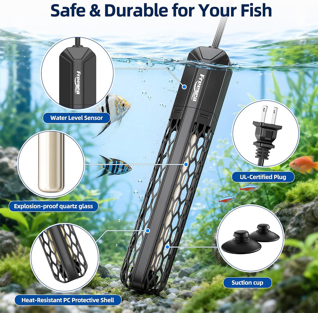 FREESEA Adjustable Aquarium Heater 20-50Gal: 200W 64-95°F Precise Control