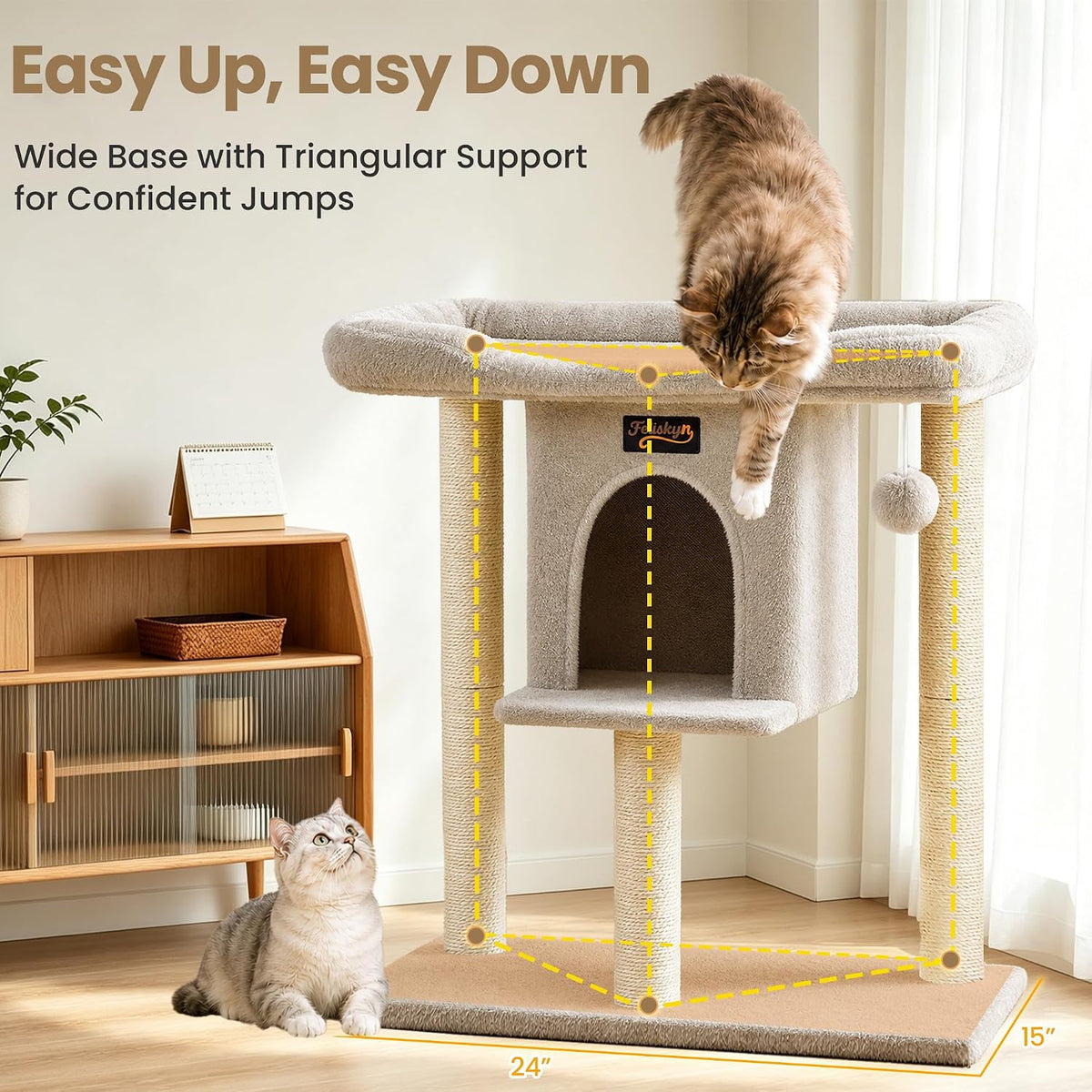 Cat Tree Tower Scratching Post for Indoor Large Adult Cats with Perch Bed