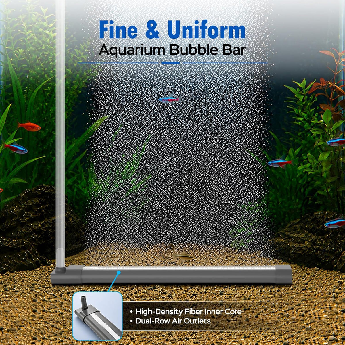 Aquarium Air Bubble Strip, Fine Bubble Wall Air Stone Bar for Fish Tank, High Dissolved Oxygen Diffuser, Aeration Bubbler Decorations for Freshwater & Saltwater Tanks (6.3 Inch)