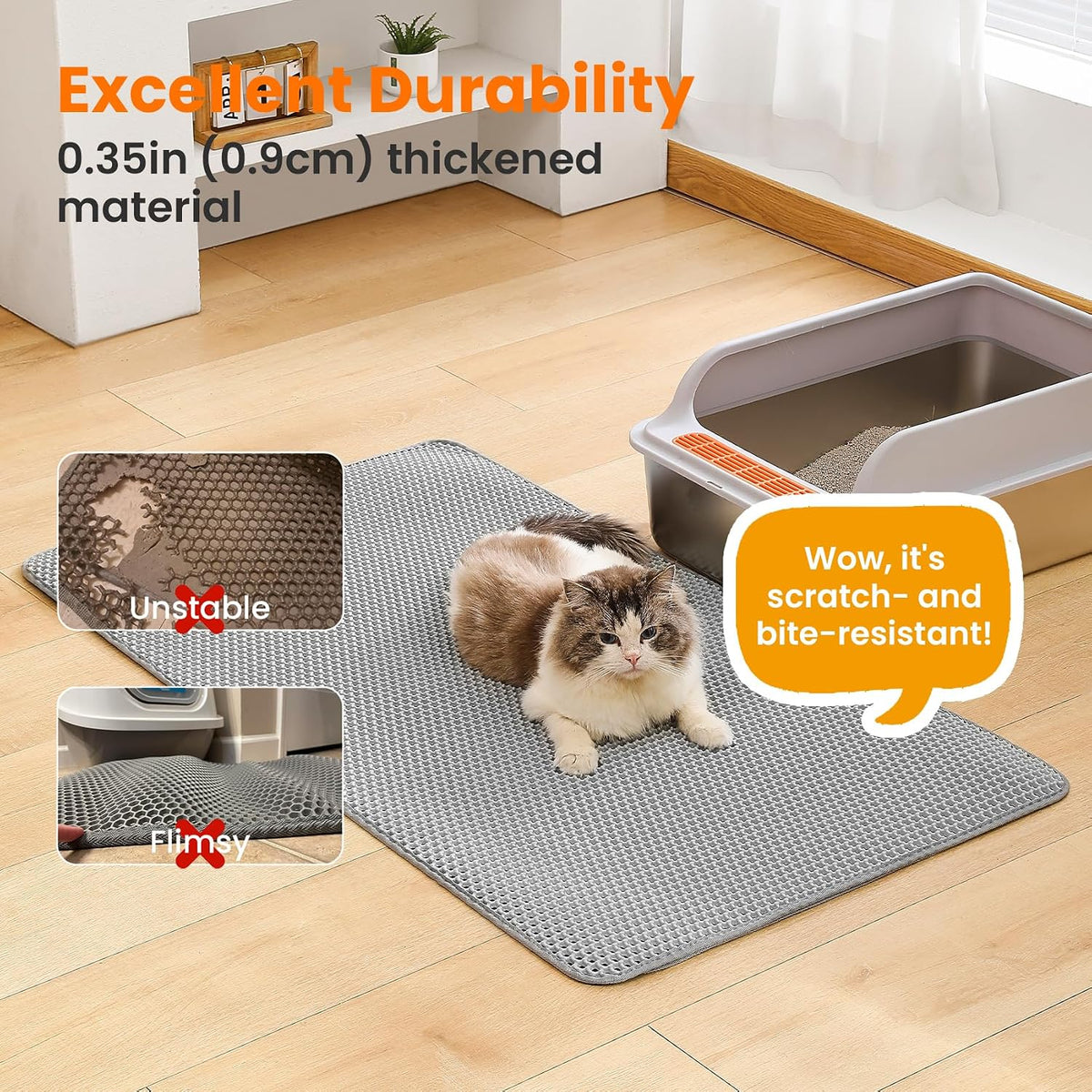 Extra Large Cat Litter Mat XXL, Double Layer Honeycomb, Gray